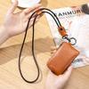 2025 first-layer cowhide neck change bag, small storage change card bag with key ring, soft leather mini change bag.