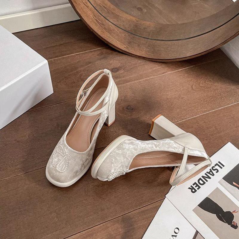 Fashion 2024 Lolita Shoes Women Mary Janes High Heels Shoes Ladies Platform Sandals Female Fashion Elegant Cross Strap Thick Heel Shoes