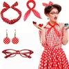Festival Party Cosplay Set 1950s Retro Polka Dot Earrings Headband Glasses Costume