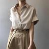 V-neck Short Sleeve Blouse Crop Top Basic Tees Shirts Women Fashion Flip Collar T-shirt  Female