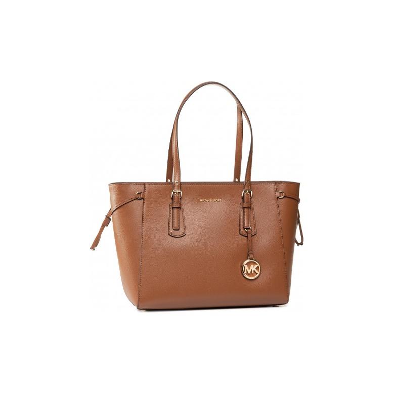 

Michael Kors MK Voyager Letter Logo Pendant Solid Color Leather Catfish Bag Medium Women handbags Brown 30H7GV6T8L-LUGGAGE Basic Set (Bag+Dust Bag)