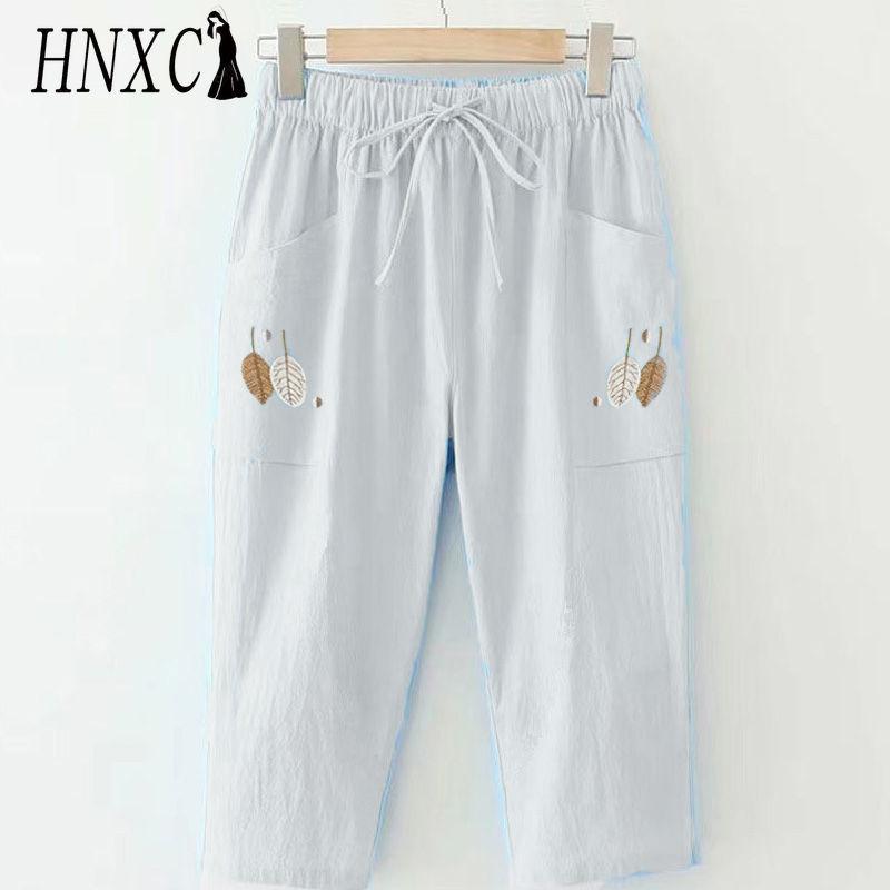 

HNXC Женские модные повседневные брюки и капри с однотонным принтом L белый