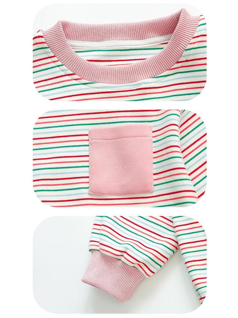2025 Girls' Stylish Striped Long-Sleeve Sweatshirt & Pant Set - Spring/Autumn Fashion