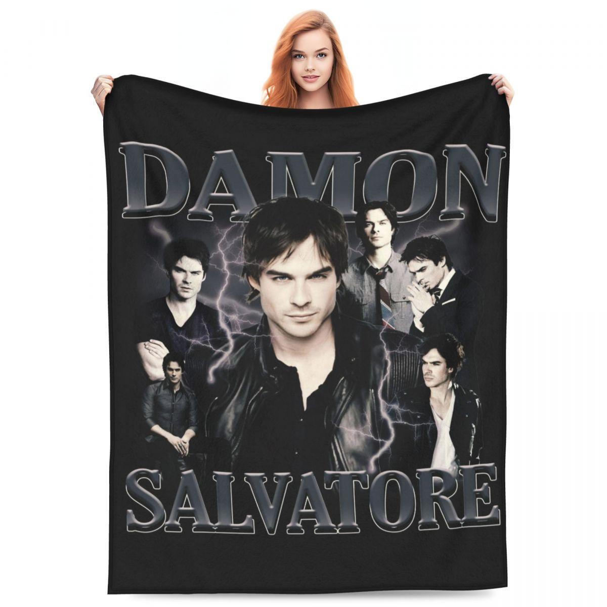 Pandara Jewelry Unisex Damon Salvatore Blankets Velvet The Vampire Diaries Ian Somerhalder Tv Series Ultra-Soft Throw Blanket For Bed Outdoor Bedspread