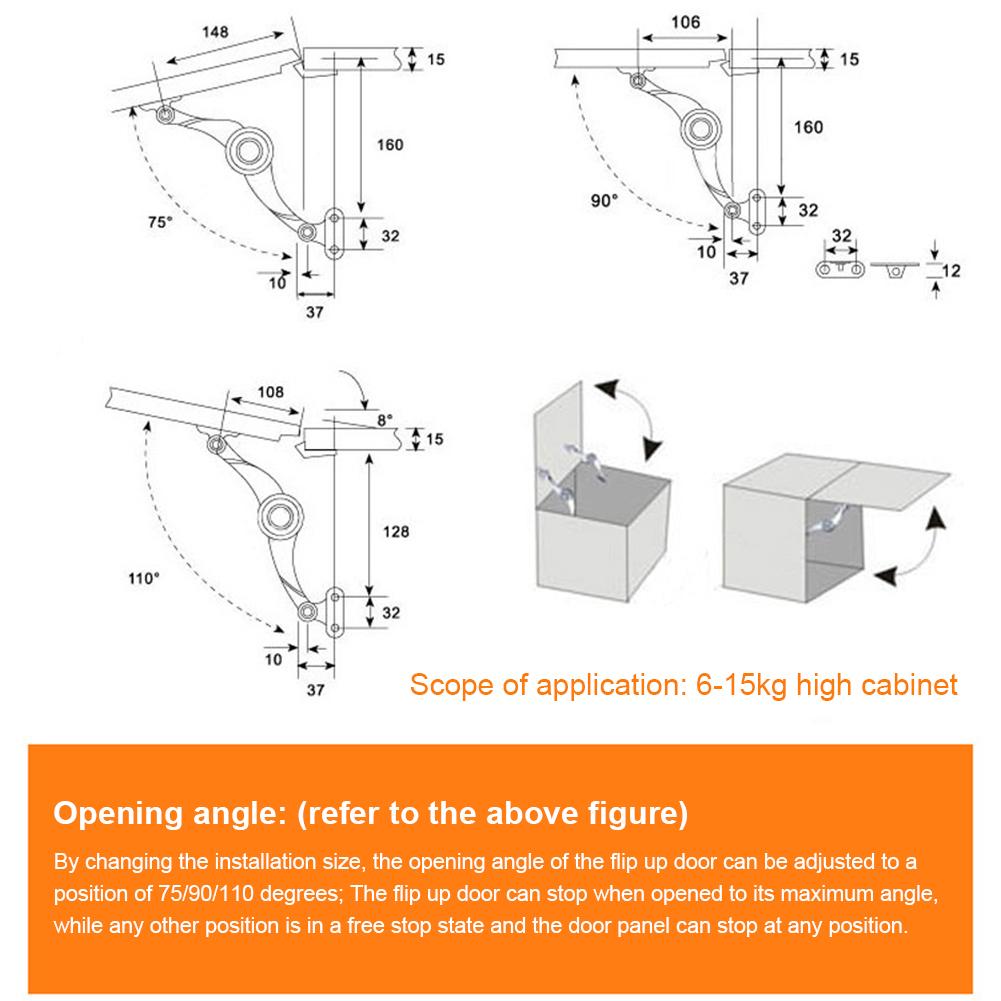 Metal Lid Support Hinges with Soft Close Lid Support Hinge Folding Adjustable Stop In Any Position for Wardrobe Cabinets Door