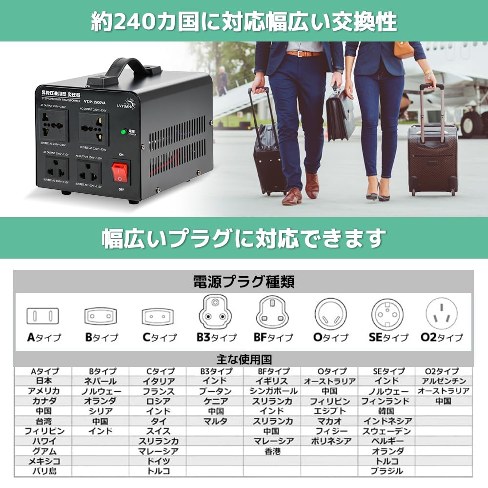 LVYUAN 1500W Portable Transformer with 220V Region 100V to Dual-Use Transformer, Step-Up/Step-Down Transformer, [Compatible Equipment] 220V,