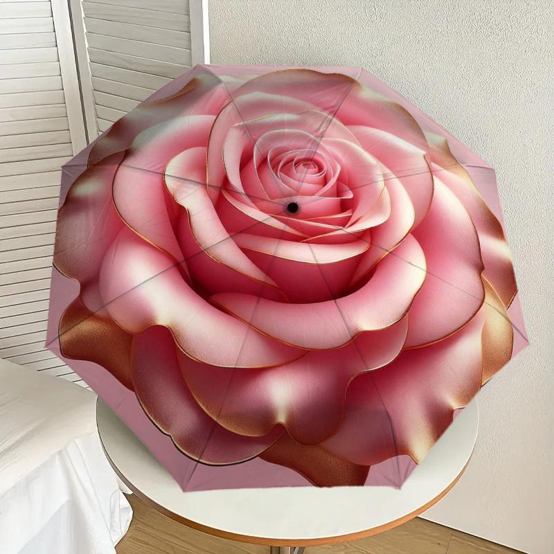 1PC Rose Petals Pattern Small Travel Compact Windproof Umbrella, Automatic Folding Umbrella, Automatic Open/Close ,Gift-139