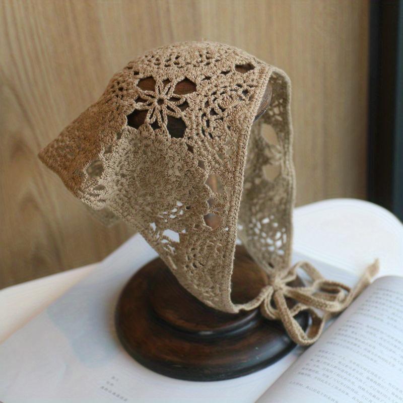 1PC Retro Hollow Crochet Flower Triangle Scarf Knitted Hairband Lace Flower Headband Hair Accessories For Women