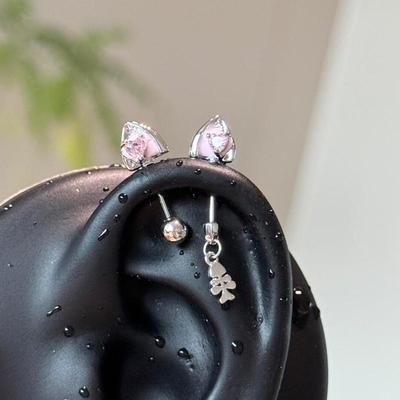 1Pcs Cute Dog'S And Cat'S Ear Shaped Ear Bone Nail Sweet Cool Stud Earrings For Women Trendy Body Piercing Accessories