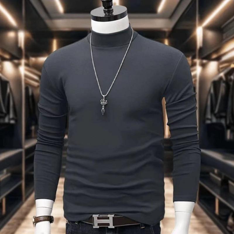 

Warm Plus Velvet Half Turtleneck T-shirt Men s Autumn and Winter Thin Velvet Bottoming Shirt Long-sleeved Top Slim Fit XXXL сірий