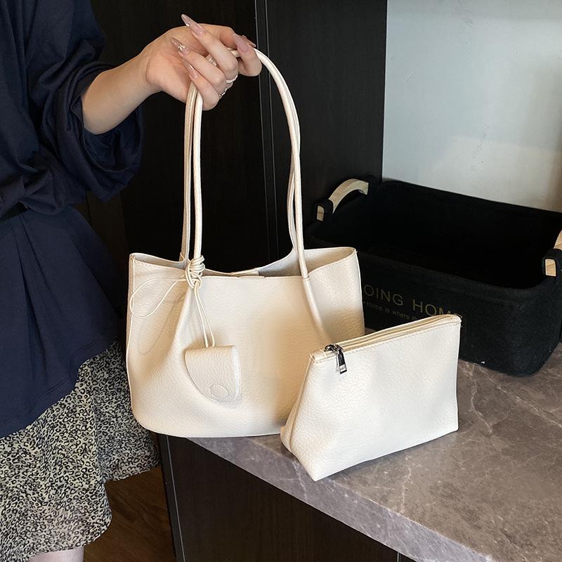 Korean Large-capacity Soft Leather Simple Underarm Tote Bag Casual Versatile Shoulder Bag Handbag Mother and Child Bag Commuter Bag