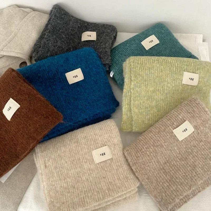 2025 Winter Mohair Scarf Women Luxury Scarves Thicken Warmer Soft Pashmina Shawls Wraps Pure Color Knitted Long Scarf
