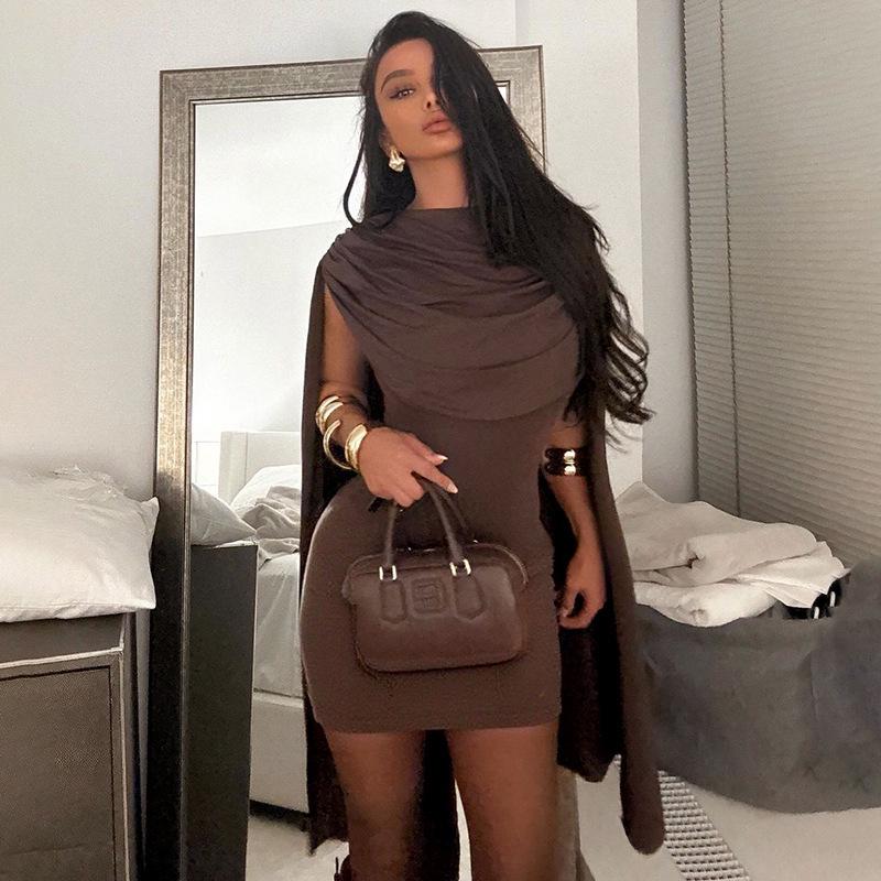 African Women's High-End Texture Drape Neck Mini Dress