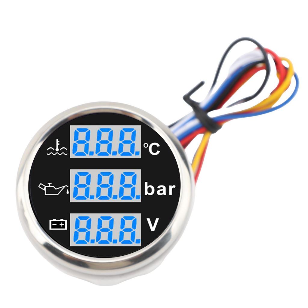 Boat Water Temp Oil Pressure Voltmeter 52mm Digital Display Multifunctional IP67 Water Proof Triple Gage Set