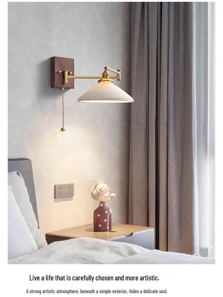 Nordic Minimalist Copper Rotatable Wall Lamp for Bedroom and Living Room