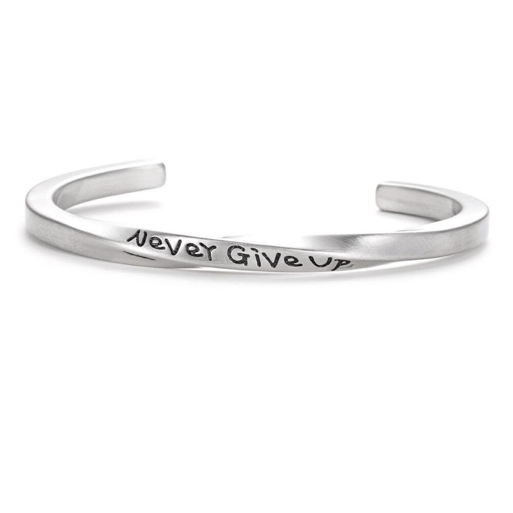 New Arrival “Never Give Up” Engraved Letter Twist Open Bangle Men Women Vintage Cuff Bracelets Bangle Jewelry