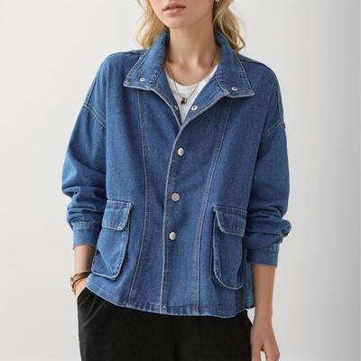 Bluză de damă nouă, 2025, toamnă, casual, denim, albastru, vintage, îmbrăcăminte exterioară, mânecă lungă, bluză albastră cu nasturi, vrac