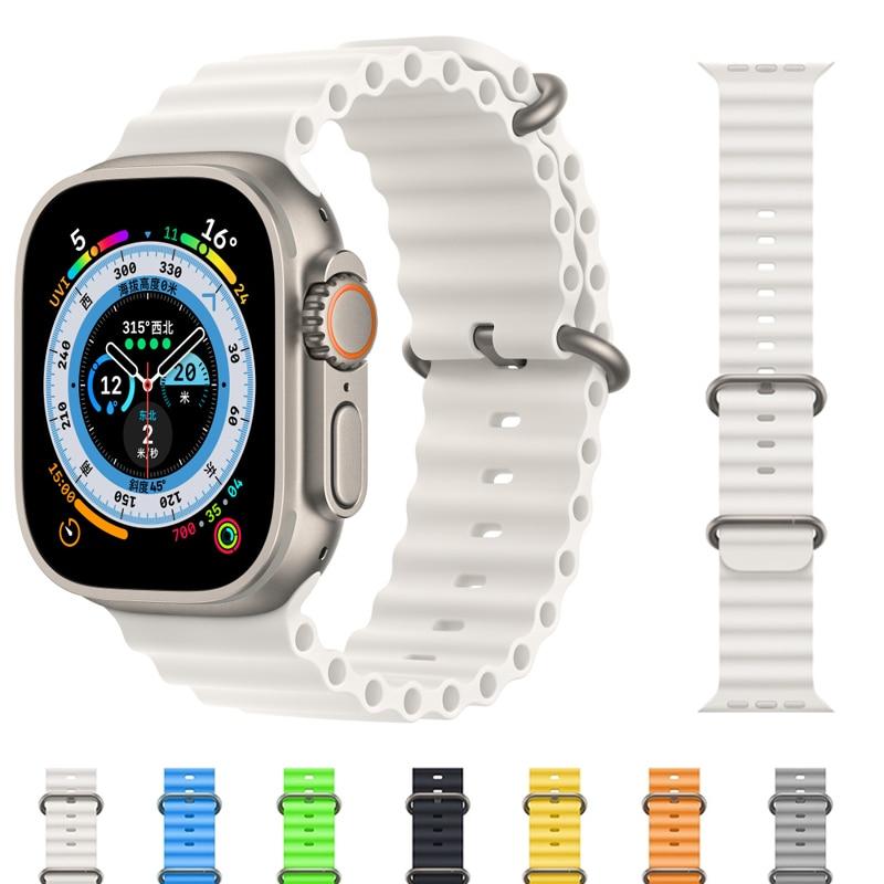 Silikonový řemínek YurKem Ocean pro Apple Watch 49 mm, 45 mm, 44 mm, 40 mm, 41 mm, 42 mm, 38 mm, pro iWatch Ultra řady 8, 7, 6, 5, 4, 3, SE