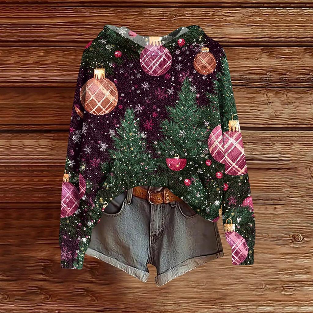 Ladies' Fashionable Printing Casual Hooded Long Sleeved Sweatshirt