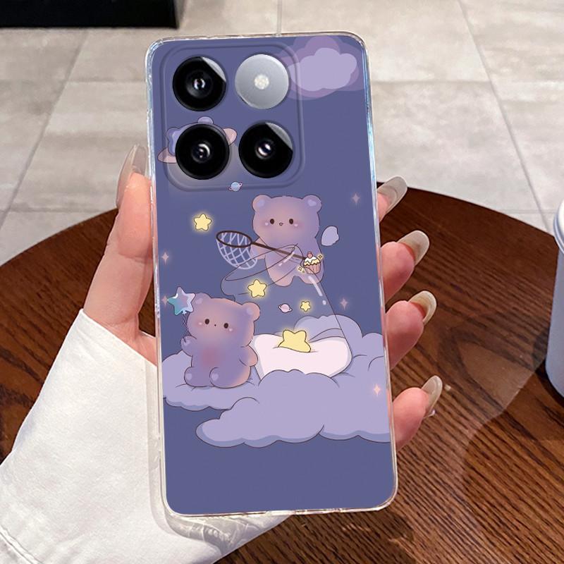 Jelly Casing For Xiaomi 14T 14TPro Clear Silicone Soft TPU Back Cover For Xiaomi 14T Pro Cute Cat Rabbit Heart Protective Case