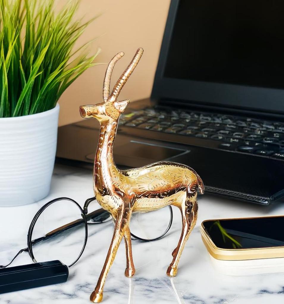 

Pure Brass Deer Showpiece Decorative Idol For Vastu Home Decor, Gold Statue