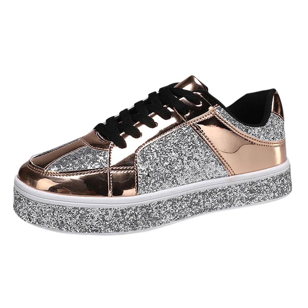 Women's Leather Platform Casual Shoes Bright Top Fashion Low Top Lace Up Sneakers Sneaker Slippers for Women