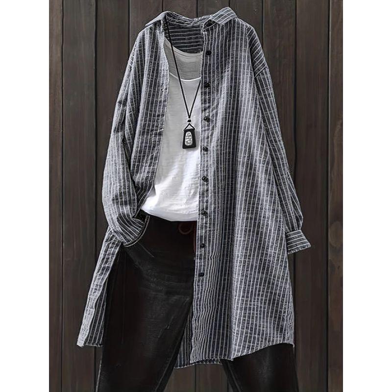 Long Sleeve Pocket Striped Shirt for Women Long sleeve Pocket Stripe Shirts