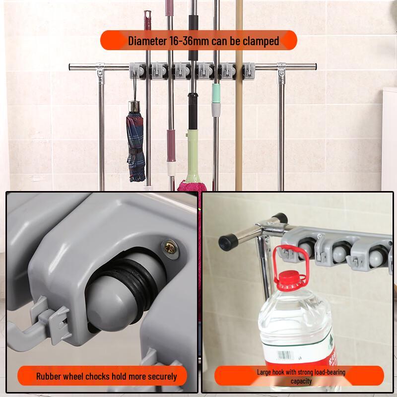 Freestanding Mop & Broom Storage Rack