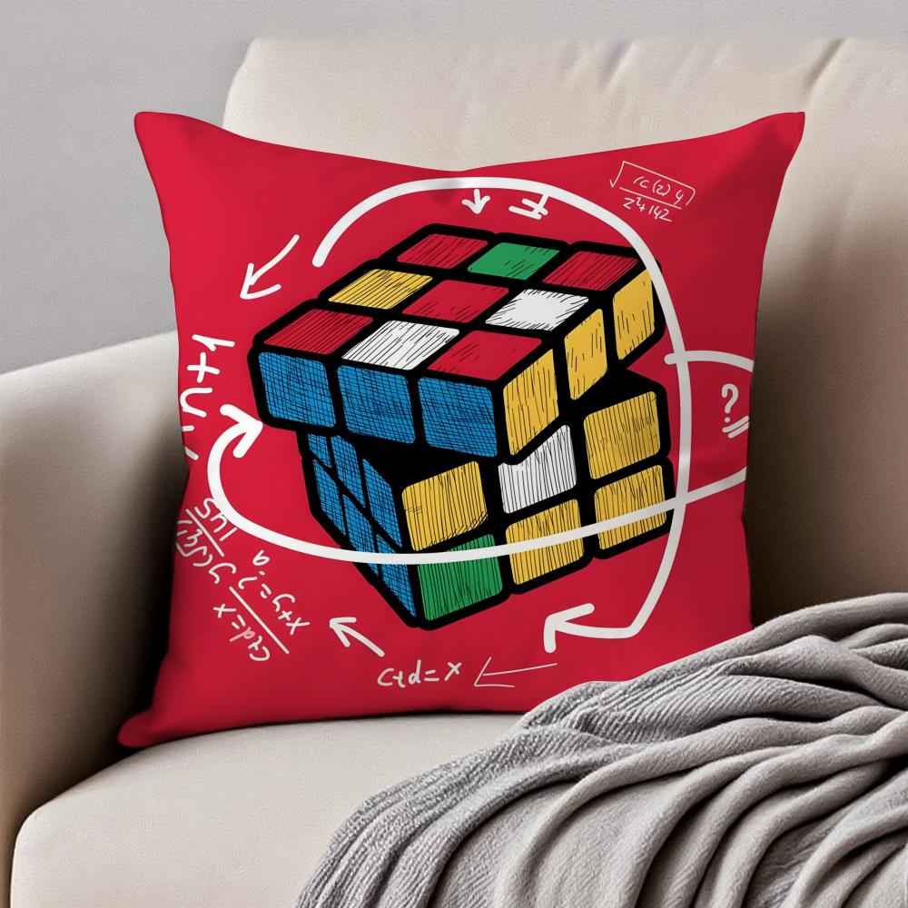 Creative Magic Cube Puzzle Design Art Cushion Cover Pillowcase Antidustmite Invisible Zipper Short Plush Sofa Cushion