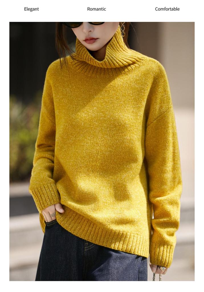 Women's Korean Style Three-Strand Thick High-Collar Wool Sweater, Perfect for Autumn/Winter, Wearable as Outerwear - Loose, Lazy Knit Design.