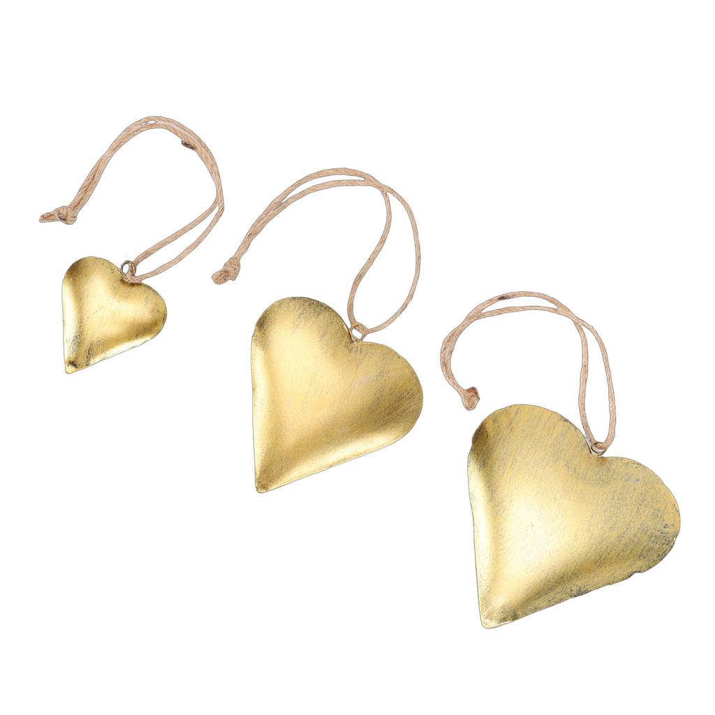 3Pcs Heart Shaped Decorative   3D Metal Brass Vintage Hanging Ornament Valentine Day Decoration Wall Art with Rope for Home Indoor Outdoor