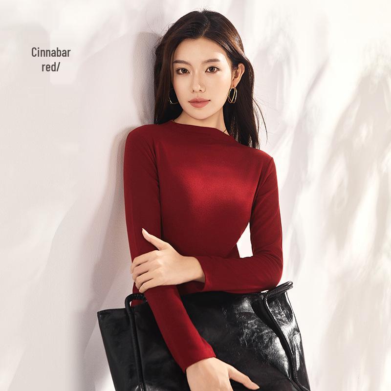 Women's Slim-Fit Tencel Wool Knitted Long Sleeve High Neck Shirt