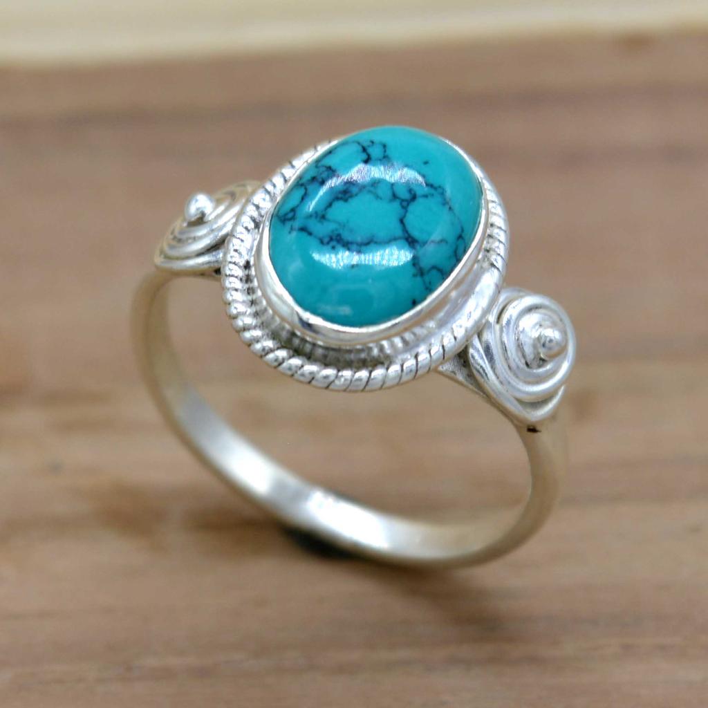 Turquoise Gemstone Silver Women Ring, Natural Crystal & Sterling Silver Handmade Aesthetic Jewelry, Valentine Day Gift For Wife