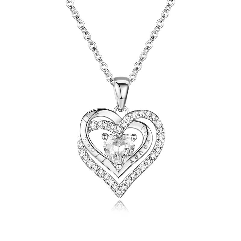 Custom Silver Jewelry Heart Shaped Pendant Crystal Pendant Necklace Fashion Jewelry Necklace 18inches