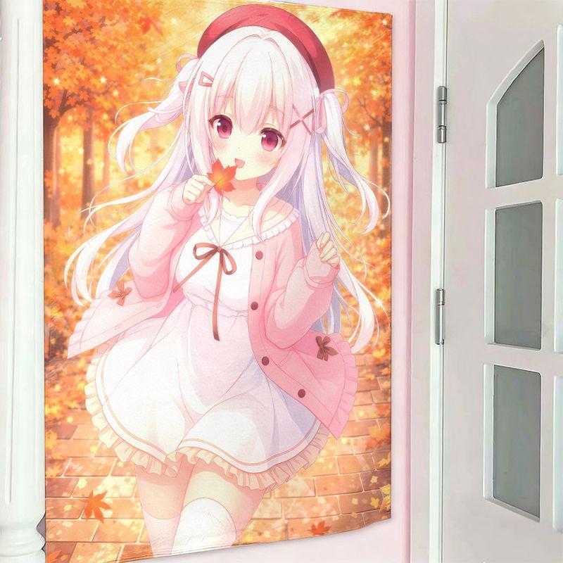 Autumn Girl Tapestry Wall Hanging Home Decor for Bedroom Living Room Dorm Cute Pink Japanese Aesthetic Trendy Wall Art