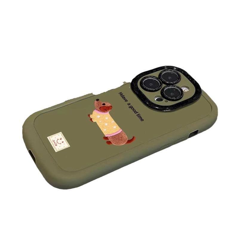 Applicable To Apple 16promax Mobile Phone Case Cute Dachshund Dog Painted Iphone15plus Puff 14 Cartoon 13