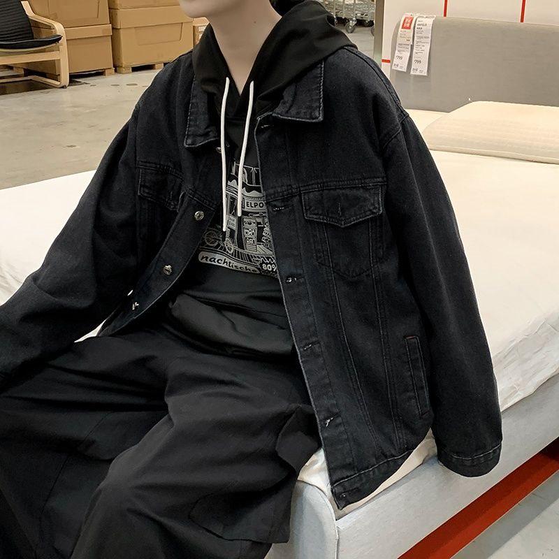 2025 Men's Trendy Hong Kong Style Denim Jacket: Versatile, Loose-Fit Streetwear