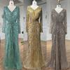 Aqua Green Elegant Long Sleeve Evening Dress Celebrity Hosting Banquet Playing High-end Fishtail Long Dress LA11001