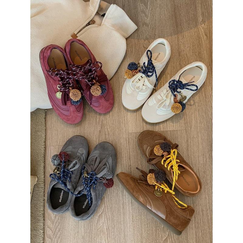 Cowhide~ Grape Mom, the same style has an inner height increase of 4.5cm, contrasting color shoelaces, round head pine cone casual sports shoes, wome