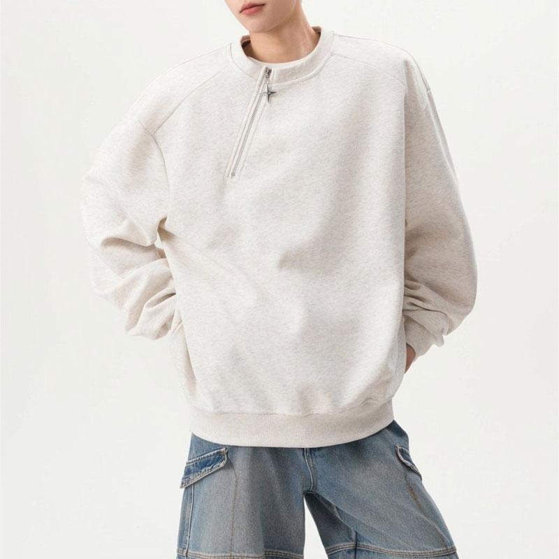 Young Style Fashionable Zipper Sweatshirts Autumn Round Neck Basic Men's Clothing Solid Color Loose Casual Long Sleeve Hoodies