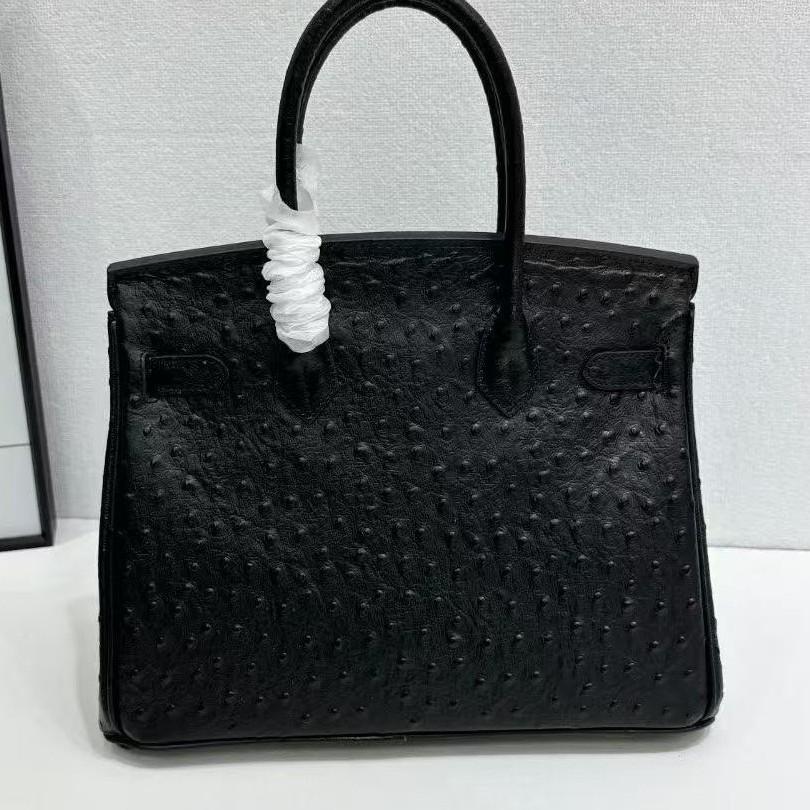 Cross-border Special Ostrich Pattern Platinum Bag First Layer Cowhide Foreign Trade Shoulder Portable Messenger Bag Large Capacity Fashion You Woman