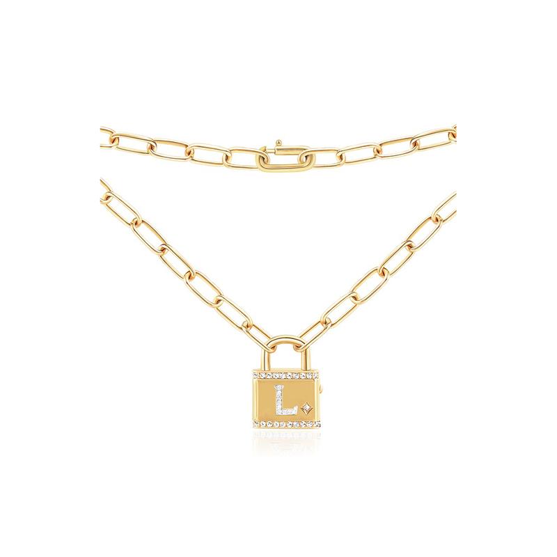 APM Monaco etters A-Z Love Pendant Lock Inlaid with Crystal Diamonds Alloy Necklace Same Style for Men and Women Couples Gold Yellow AC6906OXYA