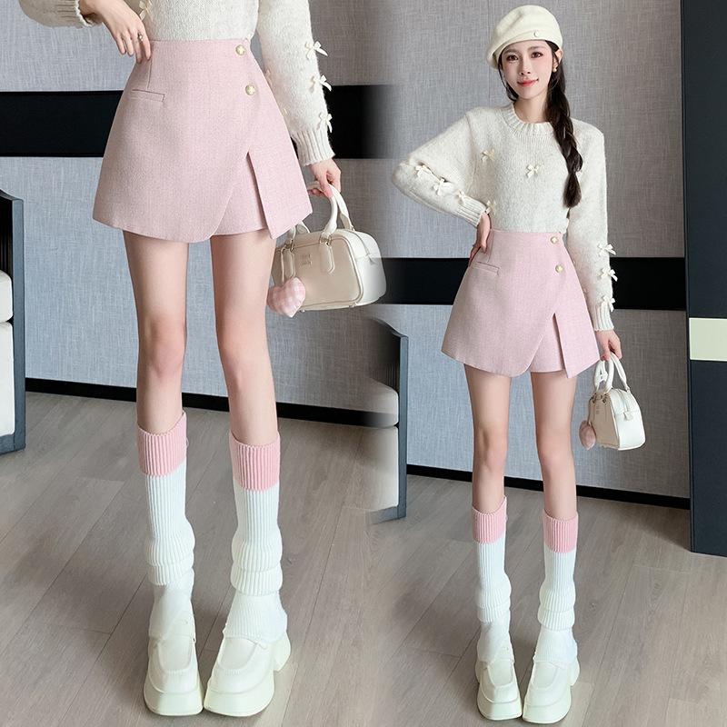 Women's High Waist Wool Pleated A-line Skirt with Anti-exposure Shorts - 2025 Autumn/Winter Collection