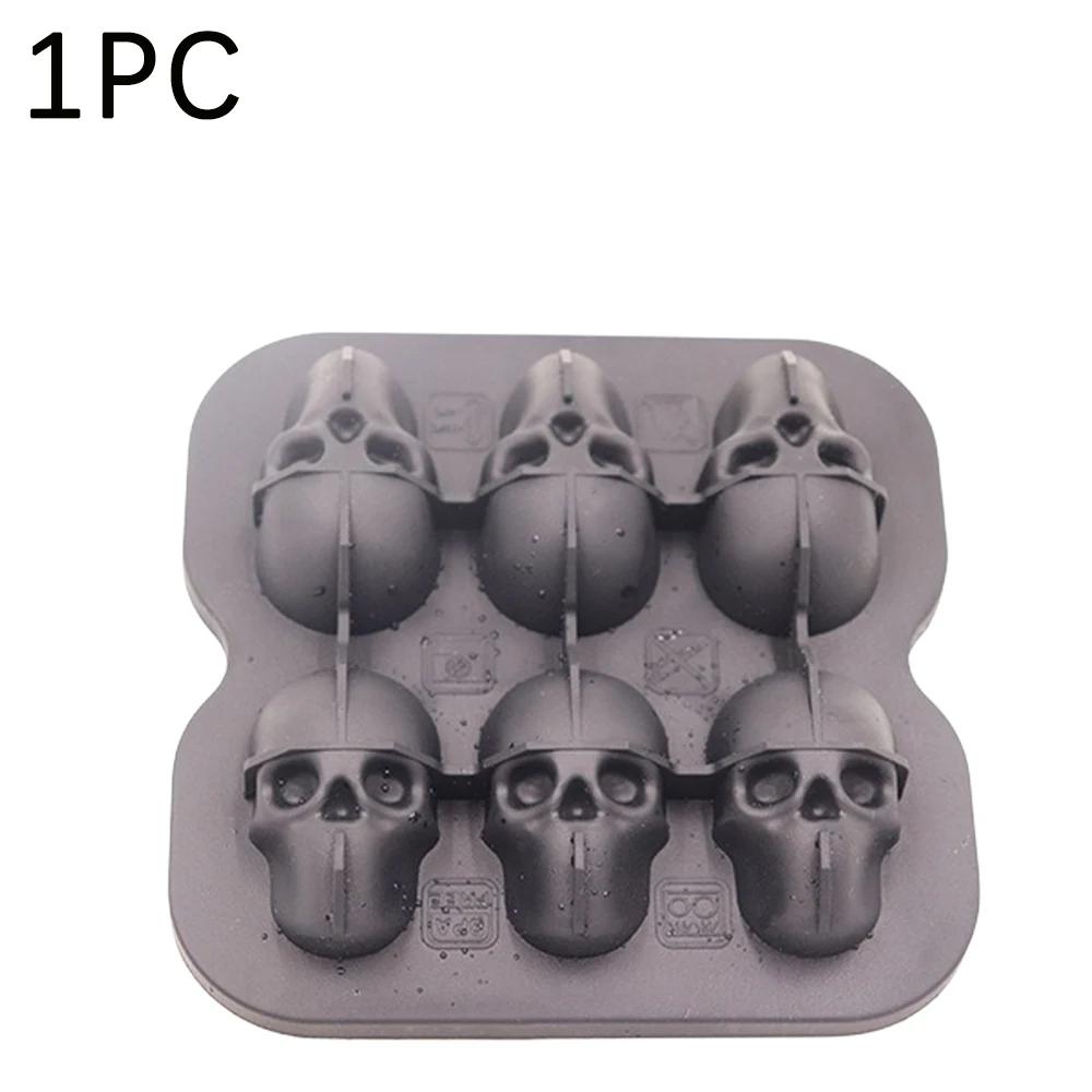 

1-10PCSSkull Ice Ball Mold 6-compartment Skull Ice Pad with Cover Whiskey Ice Silicone Ice Mold Creative New Ice Kitchen Tools