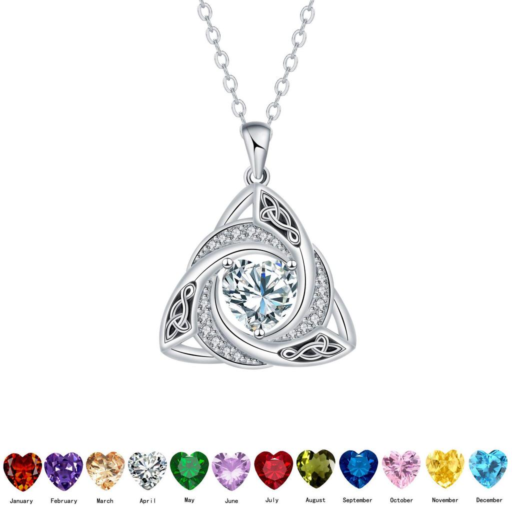 Geometric Witch Knot Zodiac Necklace - Celtic Pendant with Twelve Stones Holiday Gift