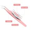 1 Pc Eyelash Tweezers Extension Pink Stainless Steel Superhard Tweezers with Fiber Tips High Precision Anti-Static Tweezers