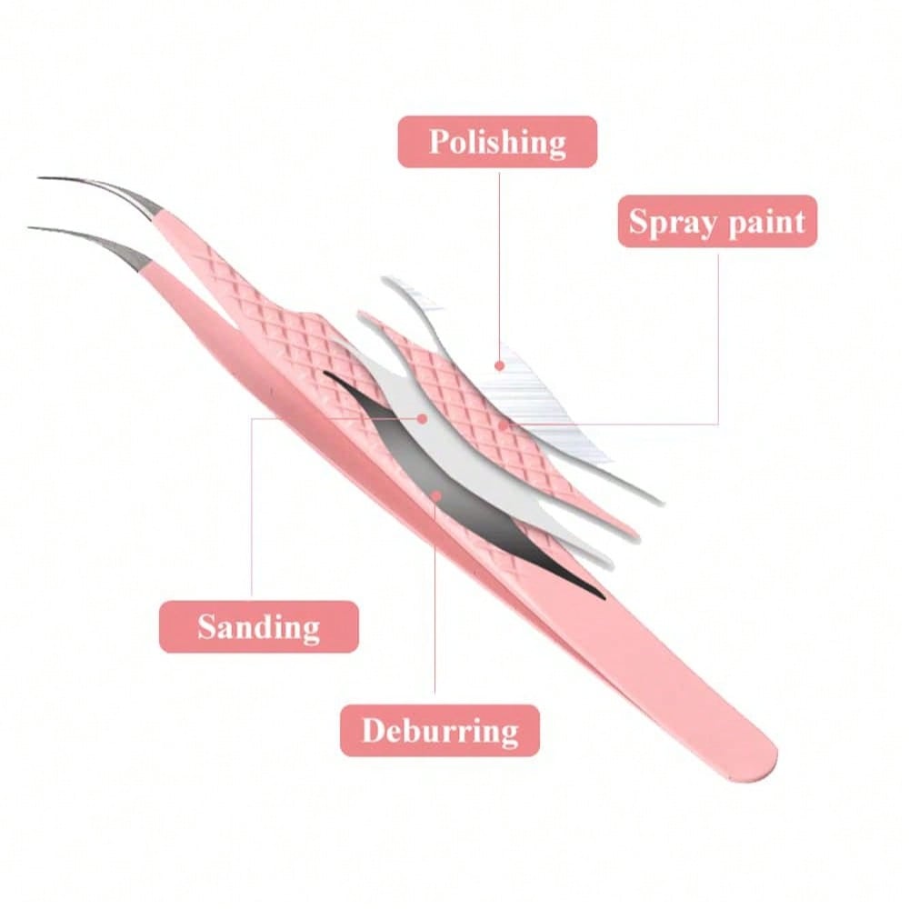 1 Pc Eyelash Tweezers Extension Pink Stainless Steel Superhard Tweezers with Fiber Tips High Precision Anti-Static Tweezers