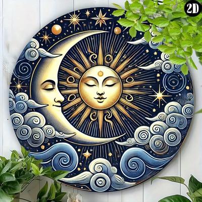 Metal Sun Moon Wall Art Iron Galaxy Decor Starry Sky Plaque Home Office Display No Drilling Needed