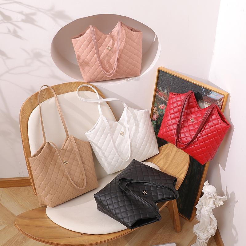 Embroidered rhombus large-capacity women's bag bag, simple casual mobile phone makeup tote bag