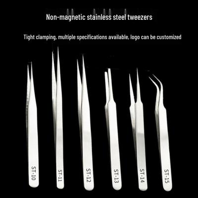 1.5mm Thick Stainless Steel Precision Tweezers with Bent Tip for Hair Plucking and Eyelash Curling